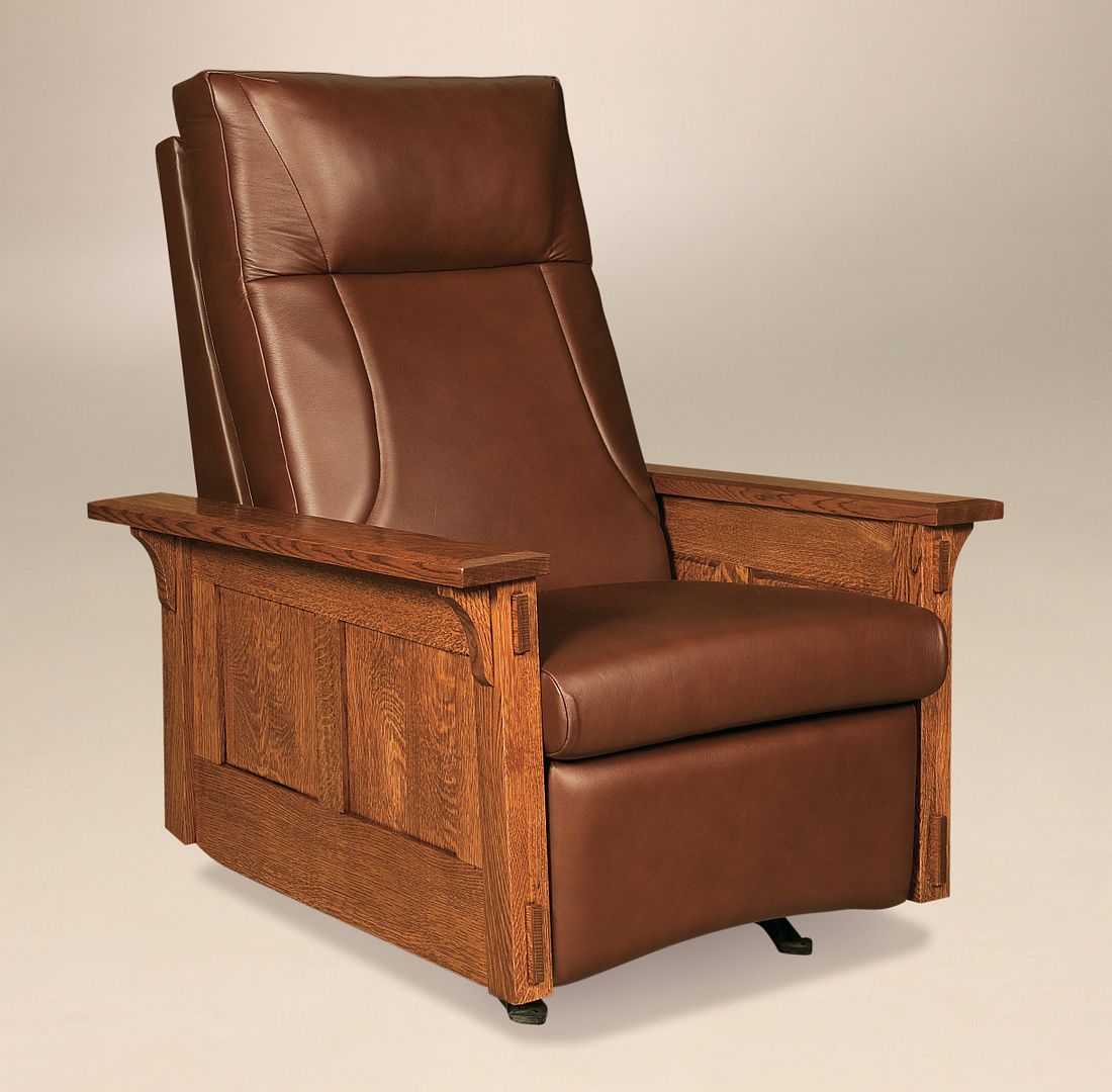 Amish Mission Arts and Crafts Recliner Rocker McCoy Solid Wood Leather