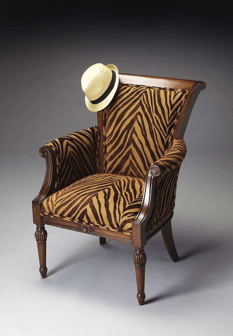 Accent Side Chair Animal Print Zebra Tan Carved Solid Wood Furniture