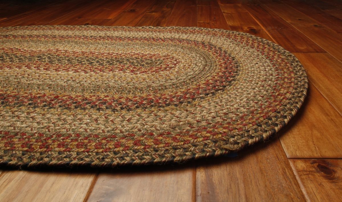 Jute Primitive Braided Area Rug Rectangle Beige Red Black Rustic