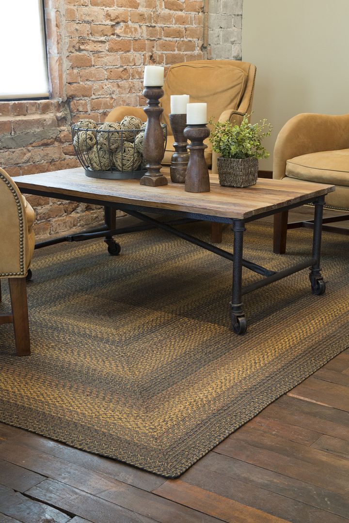 Jute Braided Area Floor Rug Oval Black Green Rustic Cottage Cabin Lodge