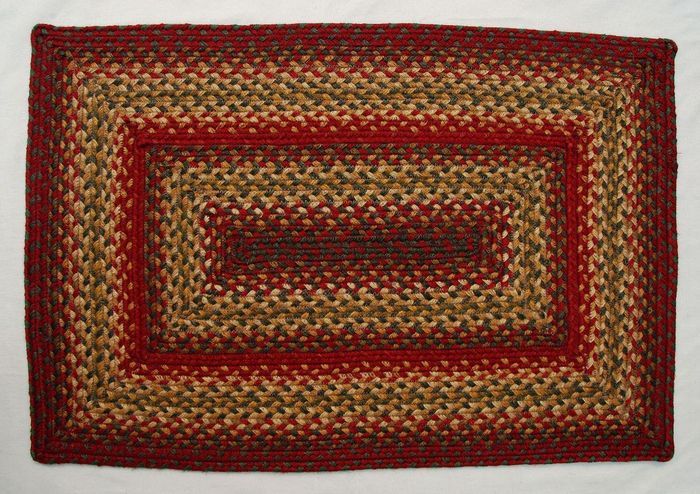 Jute Braided Area Floor Rug Rectangle Brown Red Green Rustic