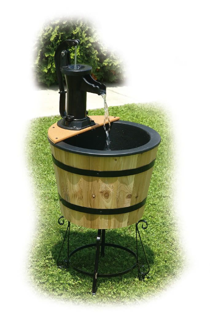 Amish Cedar Barrel Pond Water Pump Fountain Wooden Garden Yard Decor New
