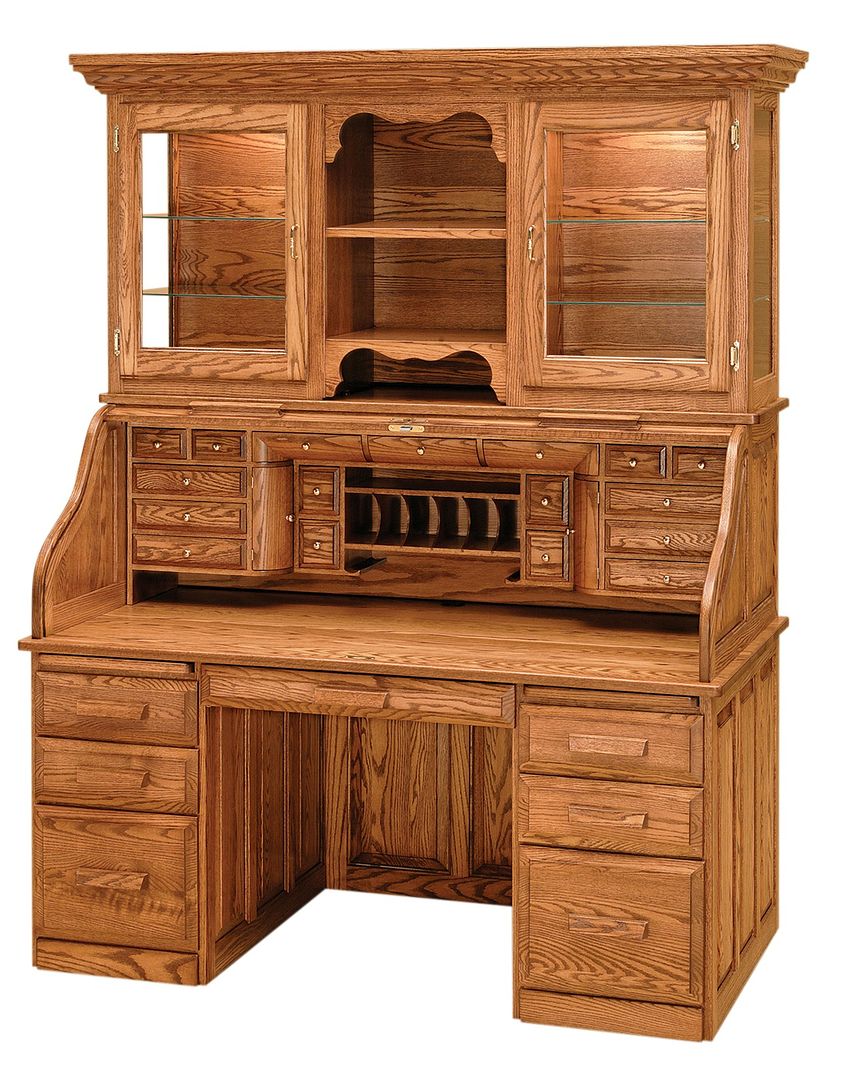 Luxury Amish Rolltop Desk Hutch Office Furniture Solid ...