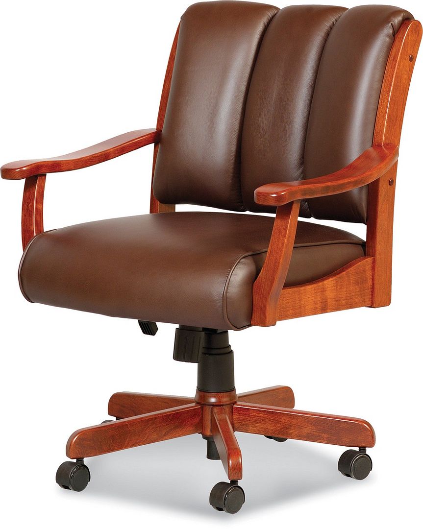 Amish Desk Arm Chair Low Computer Solid Wood Leather Upholstery Office