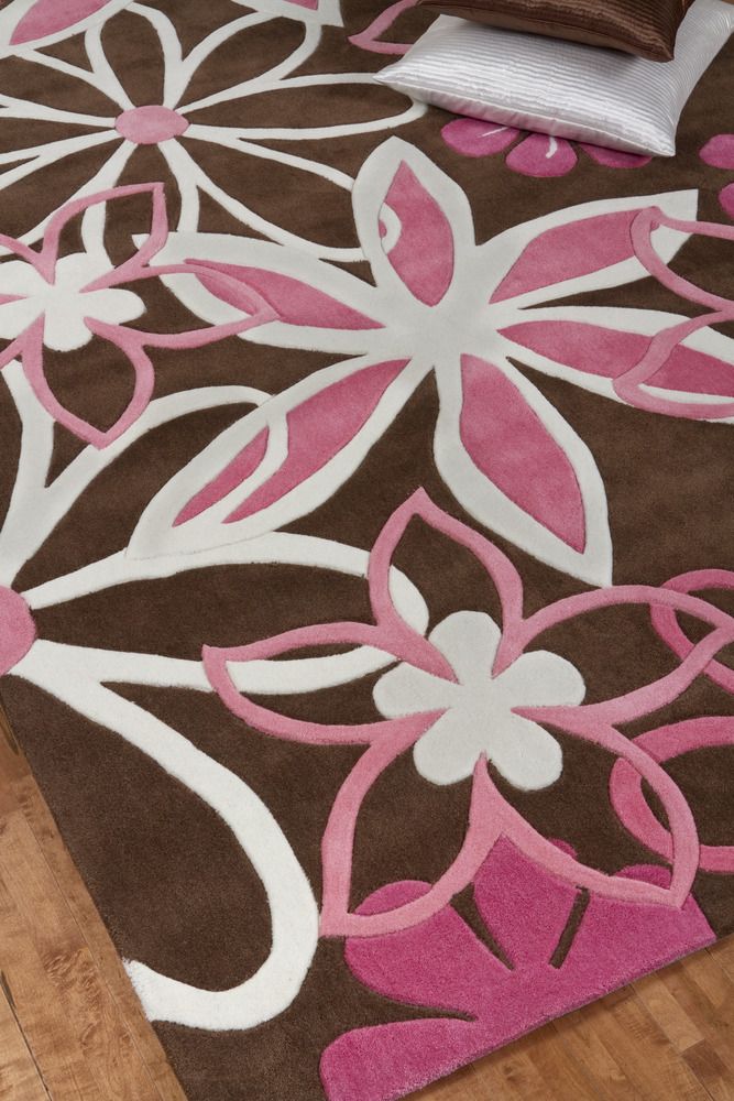 Kids Pink Brown Area Rug Flowers Floral Bedroom Garden ...