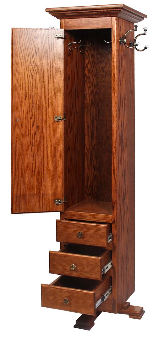 Amish Solid Oak Hall Tower Coat Tree Rack Storage Cupboard Mirror