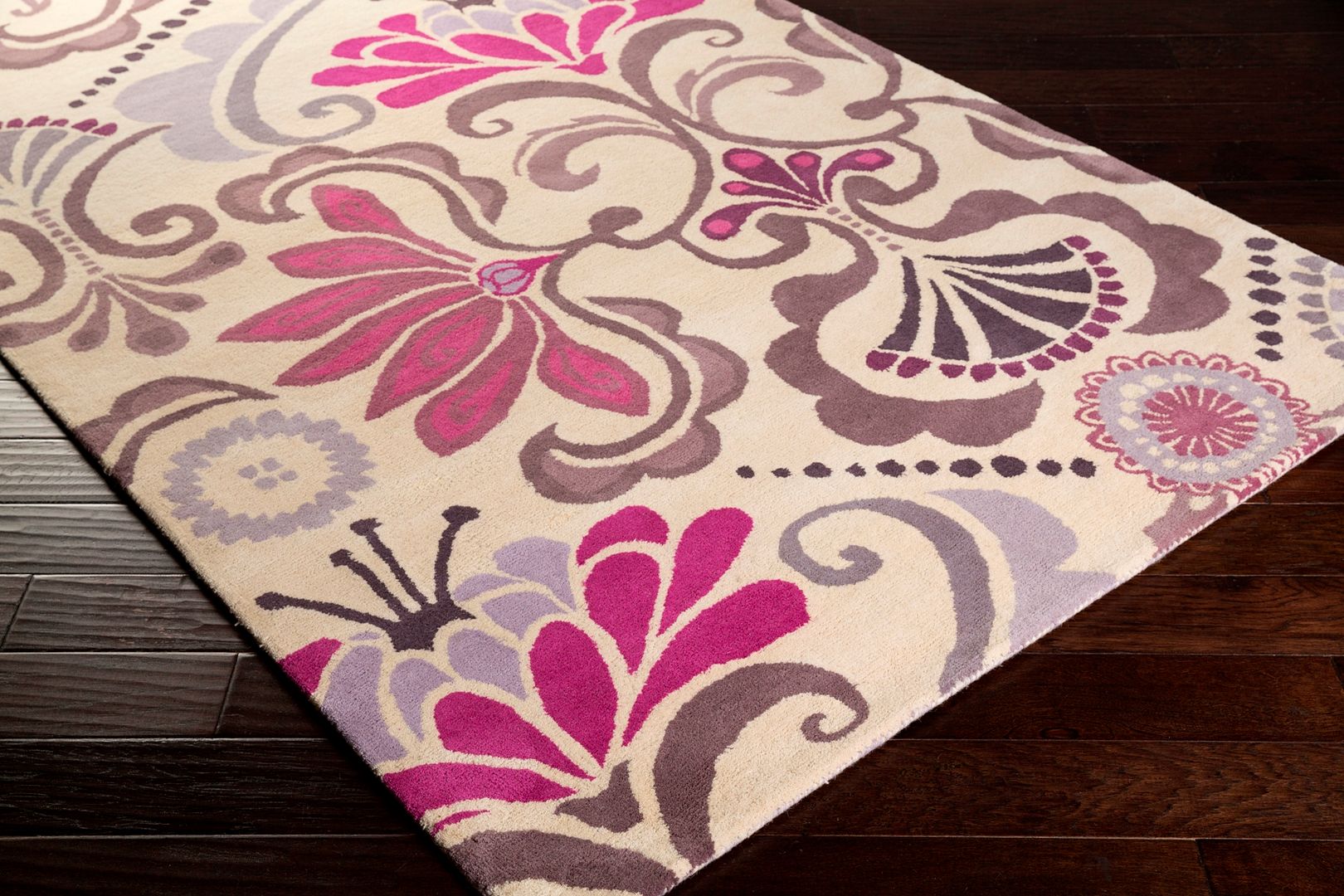 Plush Floral Paisley 100 Wool Area Rug Lavender Grape Gray Fuschia 5x8