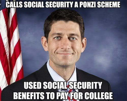 Paul Ryan: Calls Social Security a Ponzi scheme; used Social Security benefits to pay for college