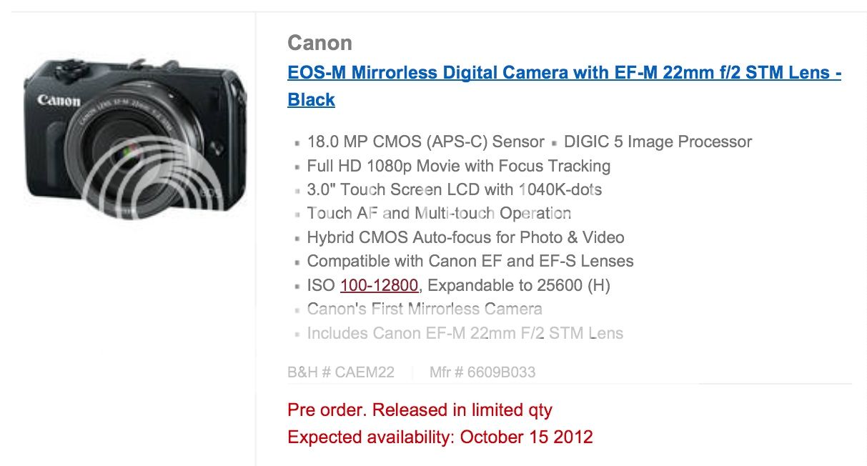 Canon EOS M With EF-M 22mm f/2 Starts Shipping Today In USA