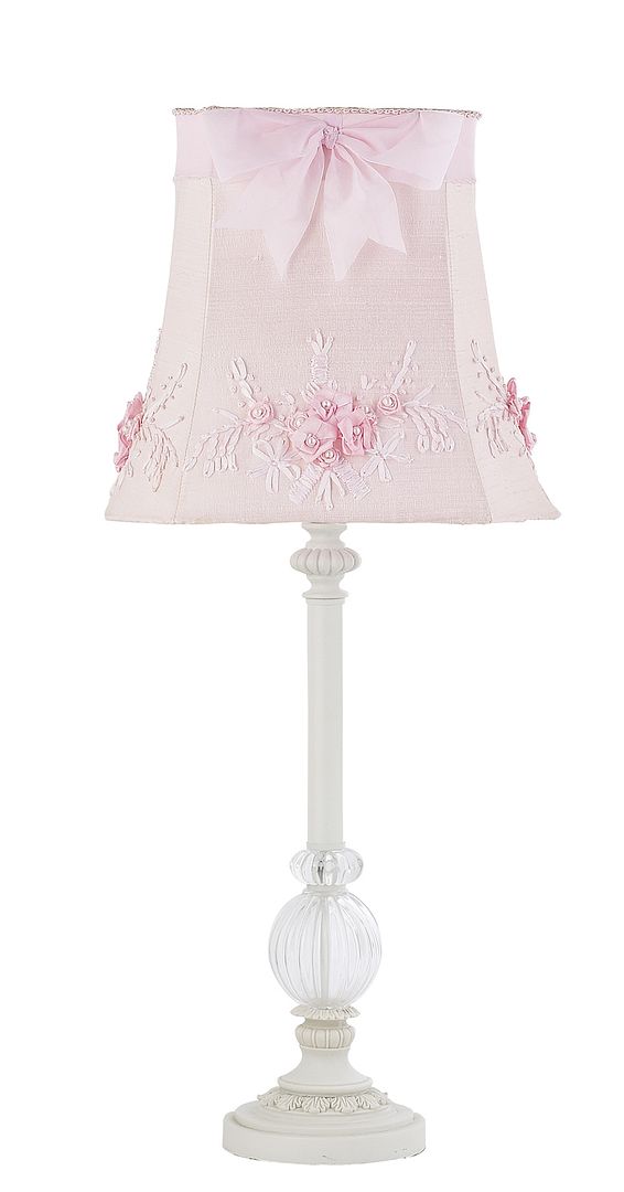 Kids Girls White Table Lamp Glass Pink Shade Nursery Lighting Bedroom Fixture