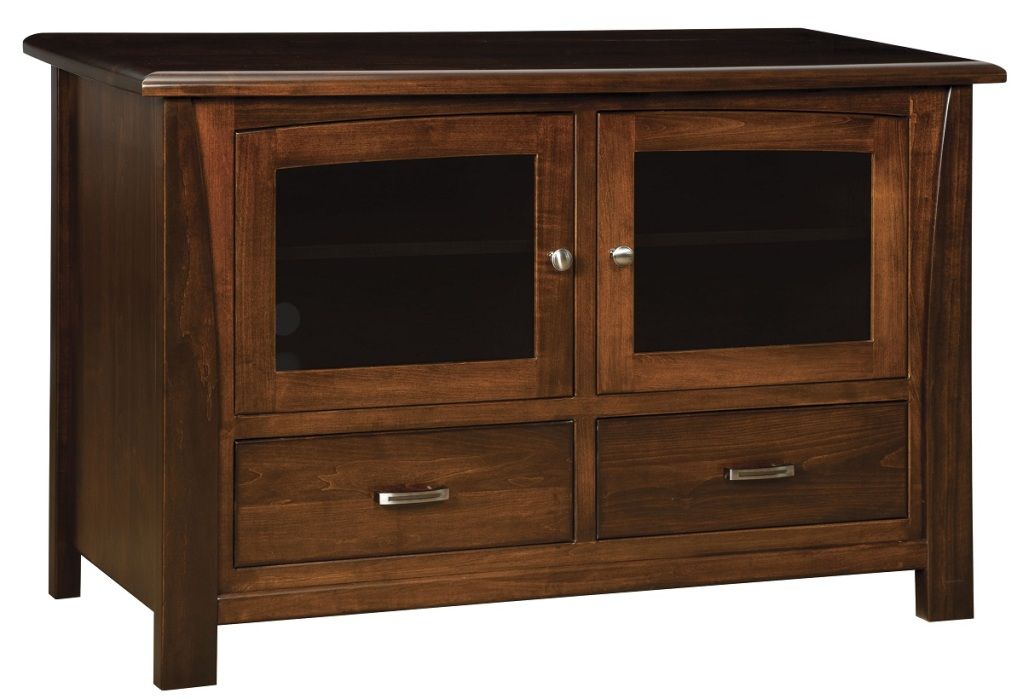 Amish Solid Wood TV Stand 52" Console Cabinet Plasma LCD Media Glass Doors