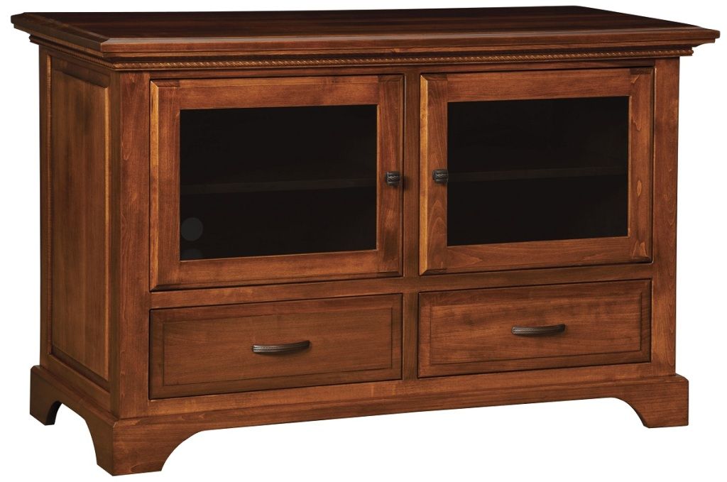 Amish Solid Wood TV Stand 52" Console Cabinet Plasma LCD Media Glass Doors