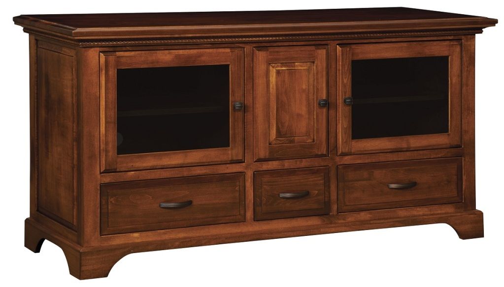 Amish Solid Wood TV Stand 66" Console Cabinet Plasma LCD Media Glass Doors