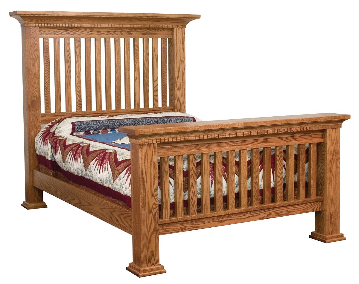 Amish Luxury Mission Bed Solid Wood Slat Post Bedroom Furniture King Queen Full