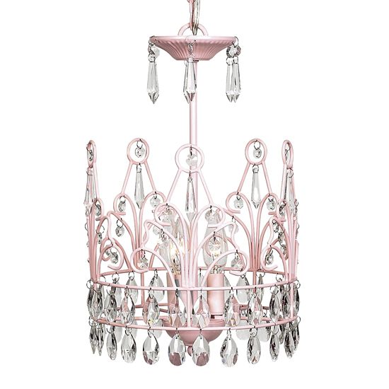 Kids Small Crystal Jewel Crown Chandelier Light Fixture Pink Nursery Lighting