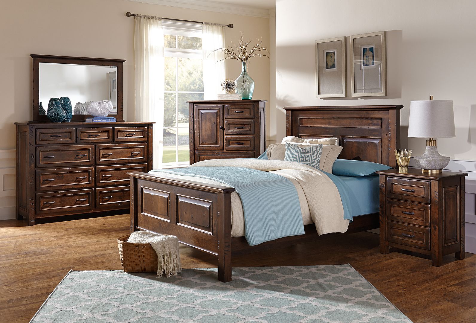 Amish Luxury Bedroom Set Rustic Distressed Solid Wood Queen King 5 Pc Ebay