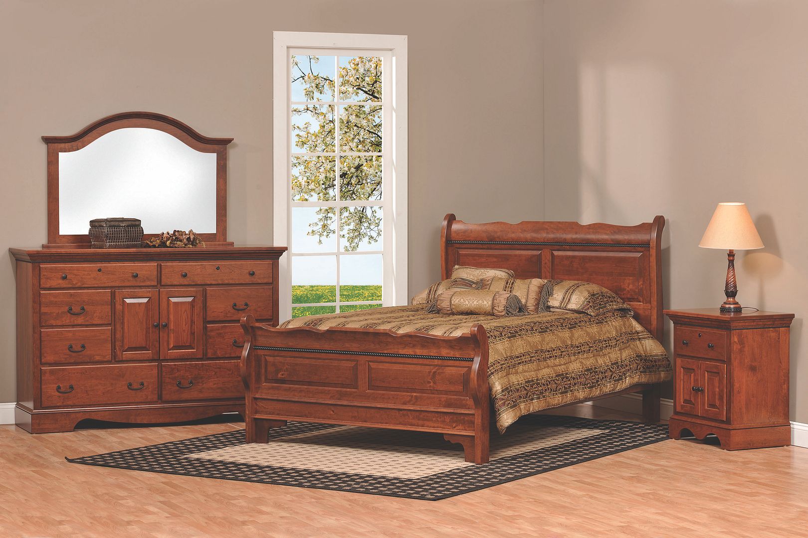 Details About Amish Sleigh Raised Panel Bedroom Set Solid Wood Furniture King Queen Full