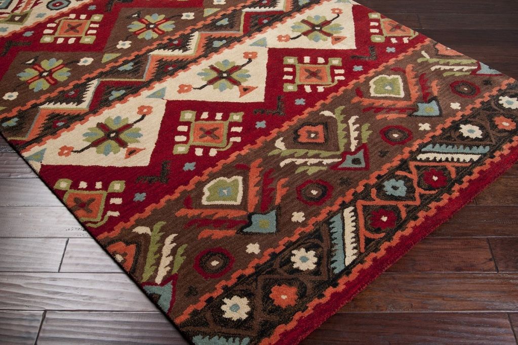 Plush Wool Southwest Print Area Floor Rug Rectangle Brown Red Rustic Cabin Home