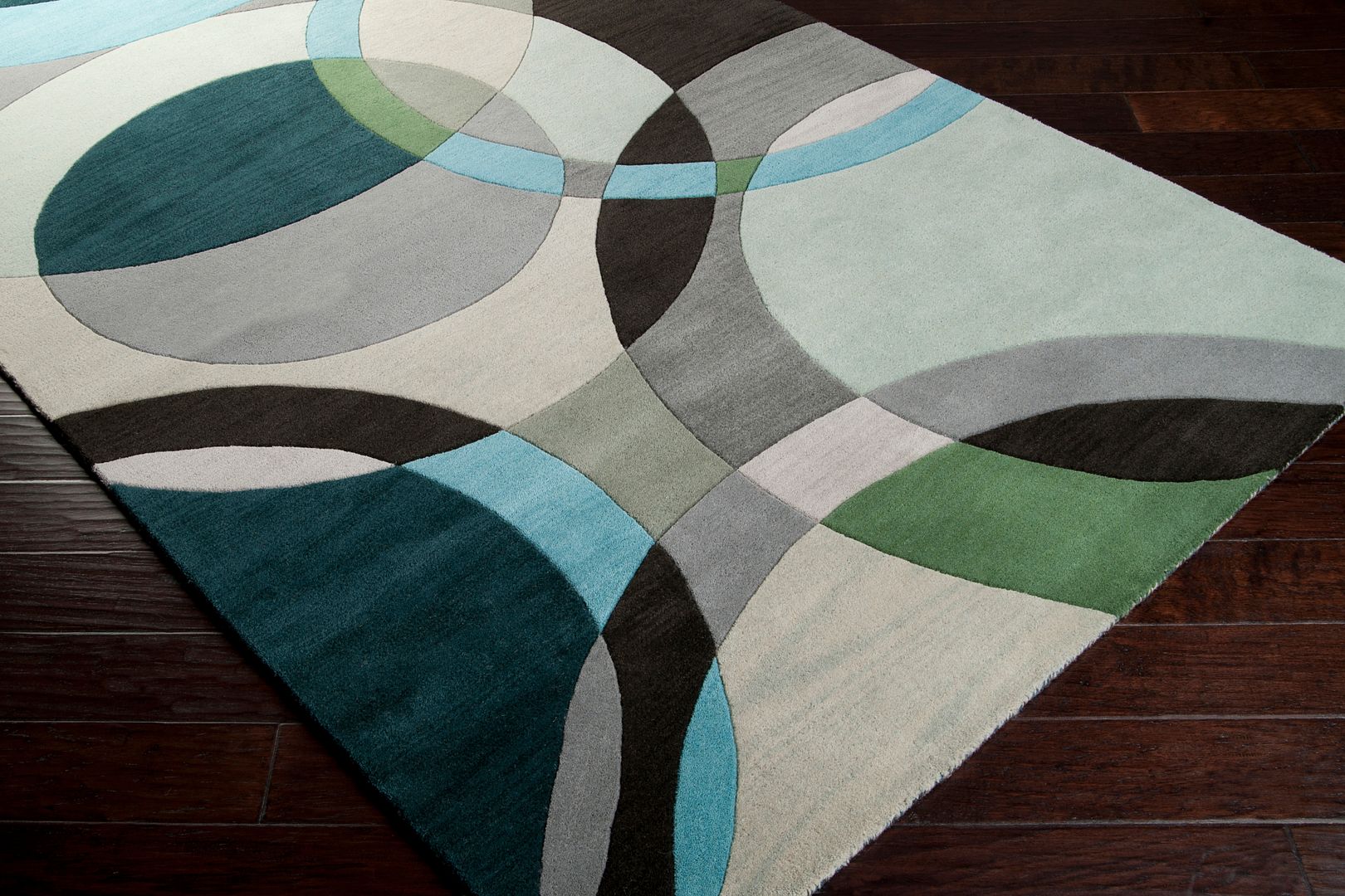 Contemporary Wool Geometric Area Rug Carved Rectangle Round Green Teal Gray